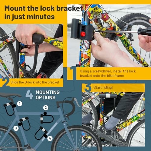 Guide to mounting a bike lock bracket in three steps.