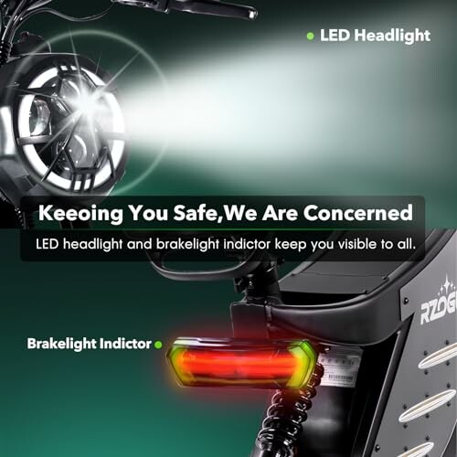 Electric bike with LED headlight and brake light indicator for safety